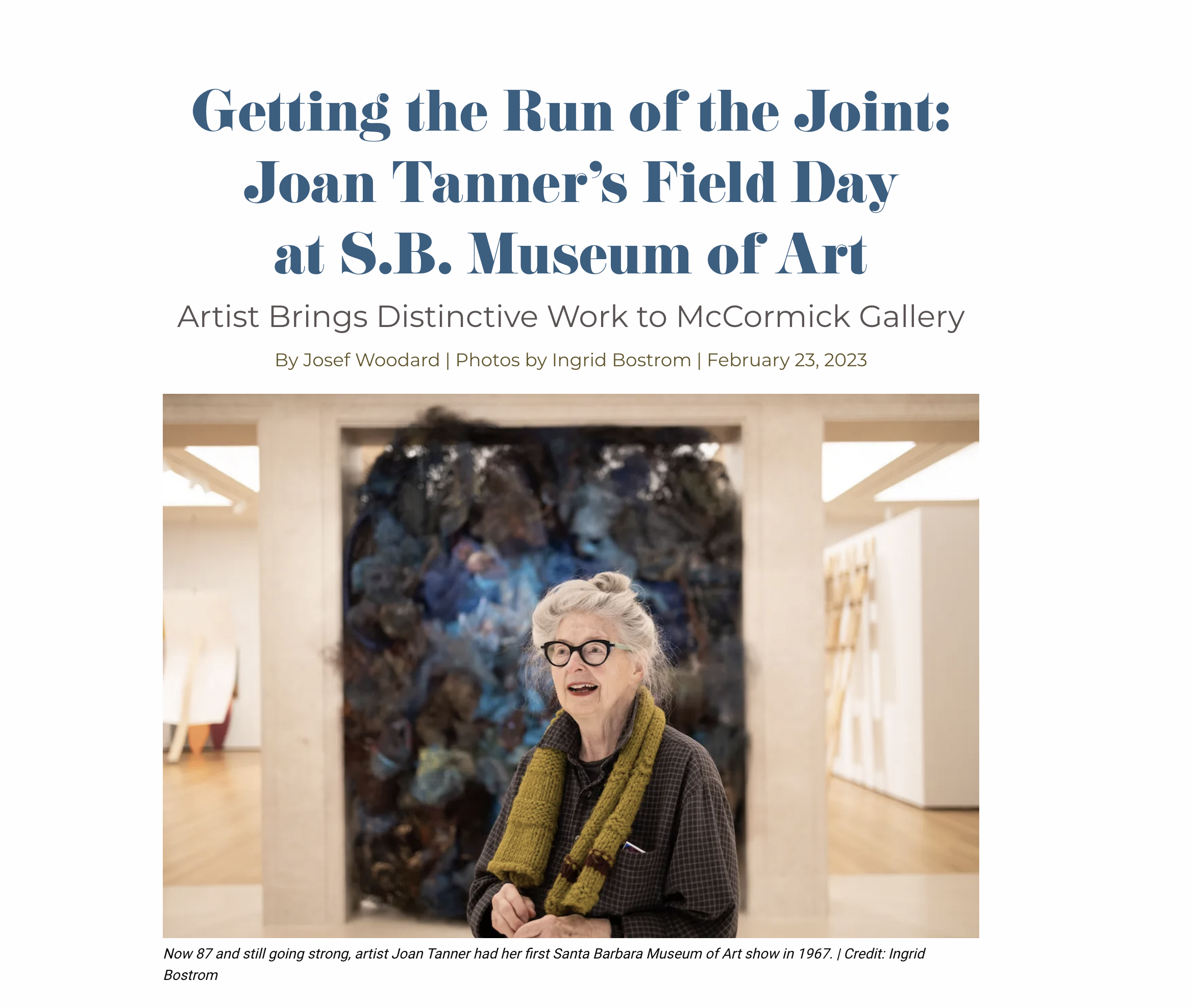 Joan Tanner in front of Mire in McCormick Gallery for the Independent